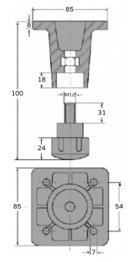 Medidas Pata regulable 100mm en polipropileno negro