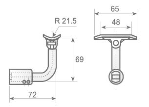 medidas Soporte para barandilla tubo a tubo Ø43 mm