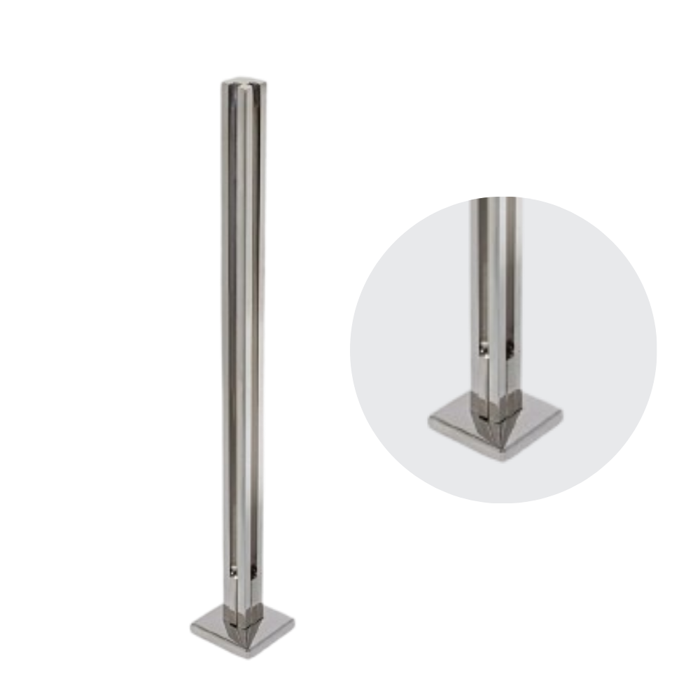 Poste 316 con 2 Ranuras en L acabado pulido y satinado Vidrio 10-12 mm